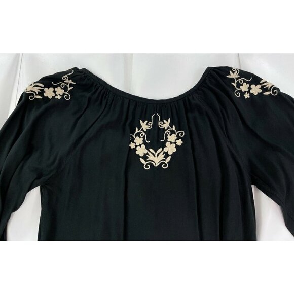 Lucky Brand Sz XS Black Floral Embroidered Tassel Drawstring Tunic Dress Peasant - Picture 8 of 11